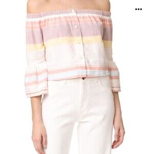 MOTHER - Off The Shoulder Belle Top in Sweet Southern Trouble Pastel Striped SM